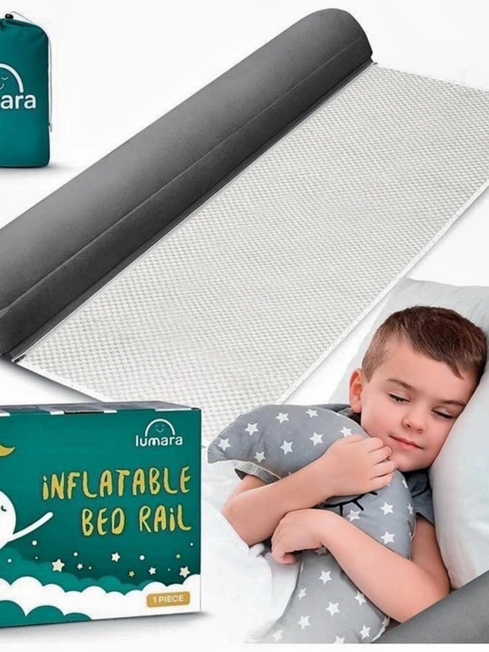 Lumara Inflatable Bed Rail for Toddlers Gray & White 1 piece